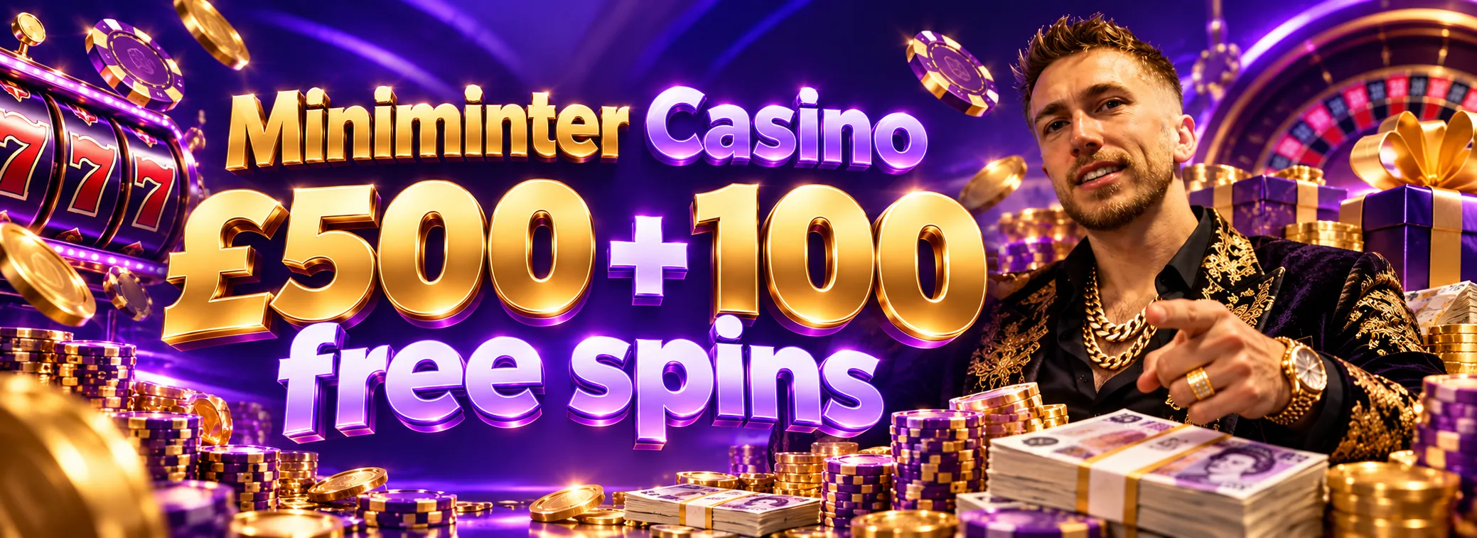 Miniminter Casino — Welcome match: 100% up to £500 and 100 free spins — £500 + 100 FS