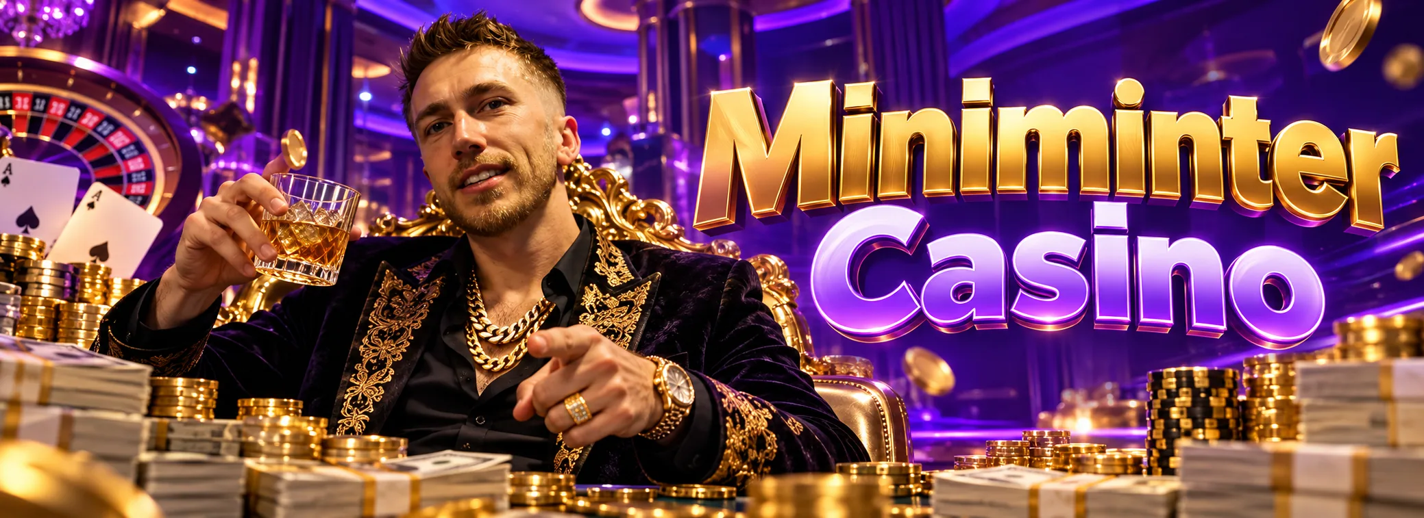 Miniminter Casino welcome offer banner showing a £500 match and 100 free spins